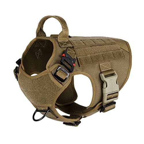 ICEFANG Tactical Dog Harness,Medium Size, 2X Metal Buckle,Working Dog MOLLE Vest with Handle,No Pulling Front Leash Clip,Hook and Loop Panel