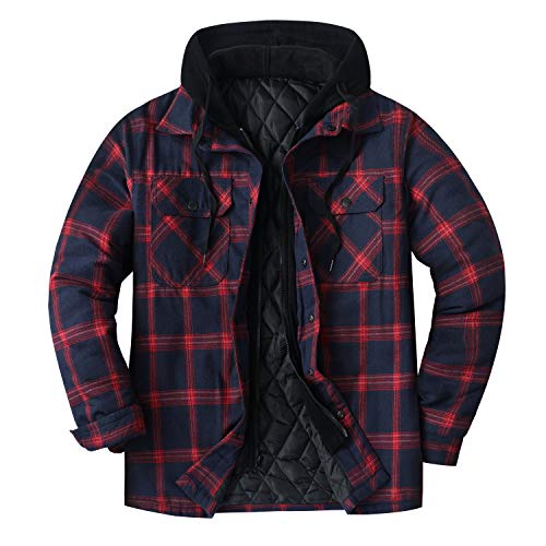 ZENTHACE Men's Thicken Plaid Hooded Flannel Shirt Jacket with Quilted Lined Dark Red M