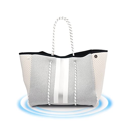 IBEE Tote bag for women,Neoprene bag,handbags for women to fit Cameras,Books,Clothing，Diaper Bag for Summer Beach Trips,Travel Pool Gym Studio Office School,Gift for Women Crafts (Silver)