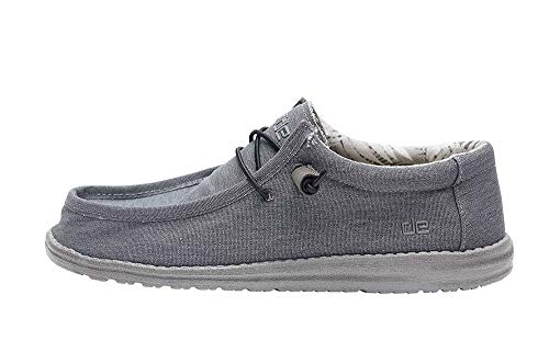 Hey Dude Men's Wally Stretch Carbon Size 8 | Men’s Shoes | Men's Lace Up Loafers | Comfortable & Light-Weight