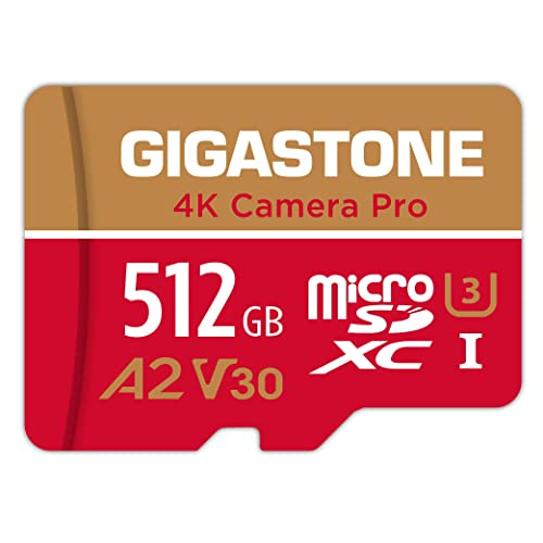 [5-Yrs Free Data Recovery] Gigastone 512GB Micro SD Card, 4K Camera Pro, A2 V30 for Smartphone, Gopro, Action Cams, 4K UHD Video, For Nintendo-Switch, Up to 100MB/s, UHS-I U3 C10 Class 10 with Adapter