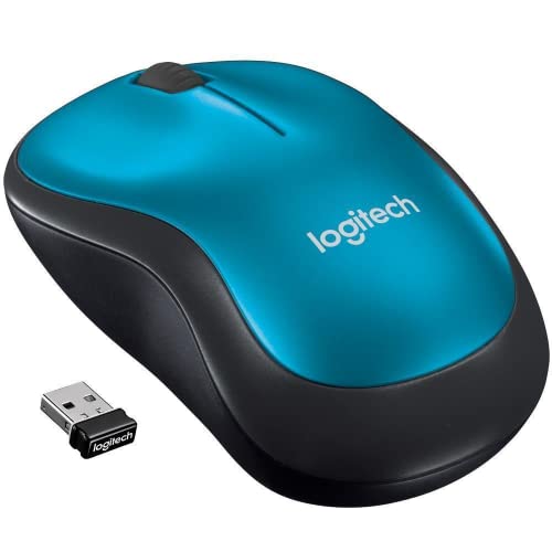 Logitech M185 Wireless Mouse, 2.4GHz with USB Mini Receiver, 12-Month Battery Life, 1000 DPI Optical Tracking, Ambidextrous, Compatible with PC, Mac, Laptop - Blue