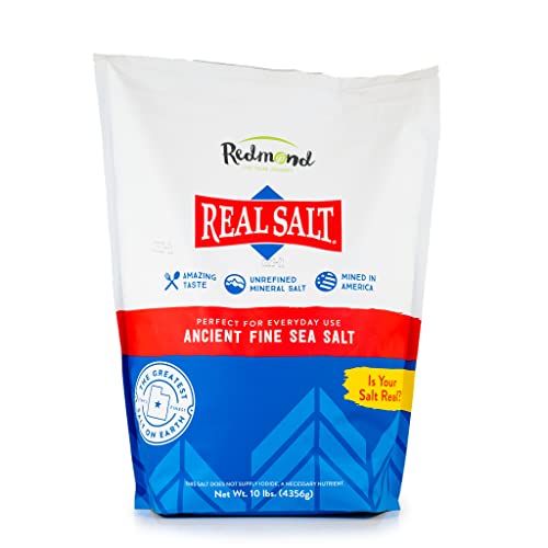 Redmond Real Salt 10 Lb Bag- Natural Unrefined Gluten Free, Fine Sea Salt, 10lb bag