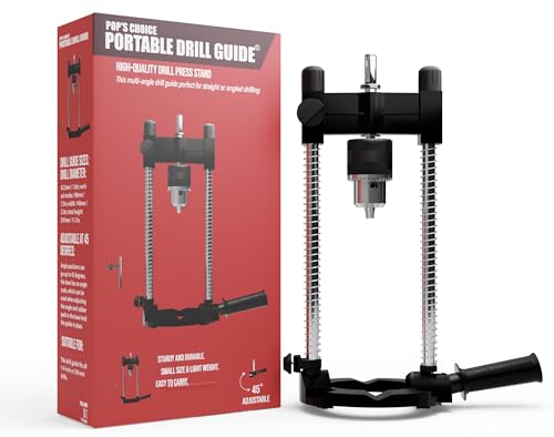 Pop's Choice Portable Drill Guide/Press for Drilling, Multi-Angle Guide Attachment Holder For 1/4 Inch and 3/8 Inch, with Chuck, Black