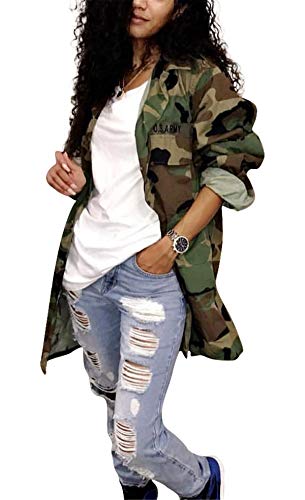 Womens Casual Plus Size Military Camo Printing Lightweight Coat Longline Overcoat Safari Jacket Party Clubwear Army Fatigue Jackets XXL