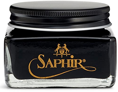 SAPHIR Medaille d'Or Pommadier Cream 75ml – Natural Cream Leather Shoe Polish, Leather Conditioner for Boots, Handbags - Black