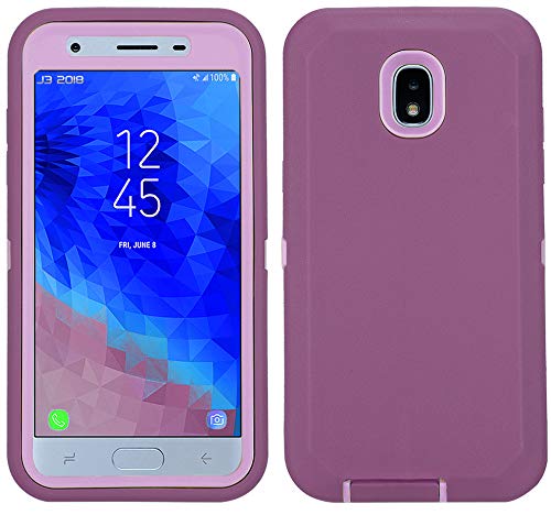 Annymall Galaxy J7 2018 Case, Heavy Duty Shockproof Defender Armor Protective Cover with Built-in Screen Protector for Samsung J7 2018/ Galaxy J7 Aero/ J7 Refine/ J7 Star/ J7 Crown(2018) (Wine/Pink)