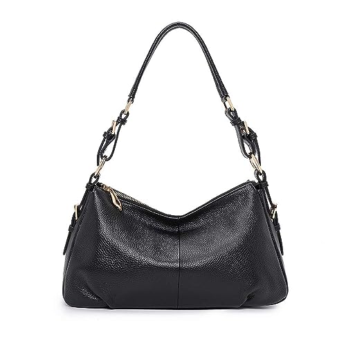 Kattee Soft Leather Hobo Handbags for Women Genuine Top Handle Vintage Shoulder Purses (Black)