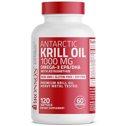 Bronson Antarctic Krill Oil 1000 mg with Omega-3s EPA, DHA, Astaxanthin and Phospholipids 120 Softgels