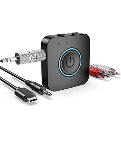 Bluetooth Transmitter Receiver, LAICOMEIN 2-in-1 V5.0 Bluetooth Adapter, Wireless Transmitter for TV PC MP3 Gym Airplane, Bluetooth Receiver for Speakers Headphones (Black+Blue)