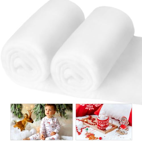 hatisan 30 in x 8 Ft Fake Snow Blanket, 2pcs Thickened Fluffy Christmas Artificial Snow Cover Roll Winter Decor for Christmas Trees Village Craft Snowballs Photo Prop (2 Snow Blankets)