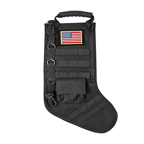 Tactical Stocking W/Handle, Perfect Mantel Decoration, Decor for Military Saves Month, Gift for Veterans, Patriotic and Outdoorsy People (Black)