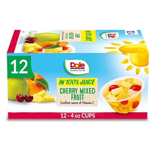 Dole Fruit Bowls Snacks Cherry Mixed Fruit in 100% Juice Snacks, 4oz 12 Total Cups, Gluten & Dairy Free, Bulk Lunch Snacks for Kids & Adults