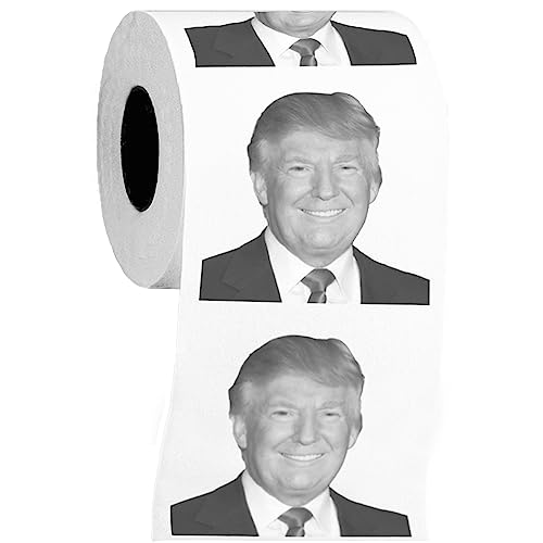 Gagster Donald Trump Toilet Paper Roll - 3 Ply Funny Novelty Bathroom Tissue Gag - 200 Sheets Per Roll - Joke Gifts - Prank Gift for Adults Black and White Printed Sheets - Make Your Butt Laugh