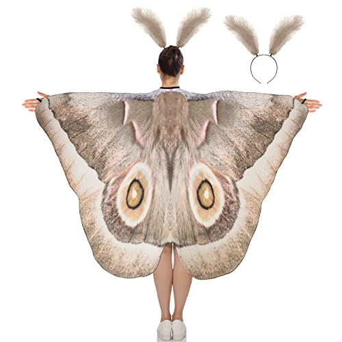 Remagr Moth Butterfly Wings Cape Adult Costume with Feather Headband for Halloween Party (Stylish Style)