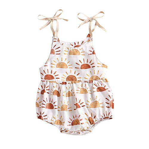 JLKGICF Infant Newborn Baby Girl Floral Romper Kids Spaghetti Strap One Piece Jumpsuit Shorts Summer Overall Clothes (Sunshine#2,0-3 Months,)