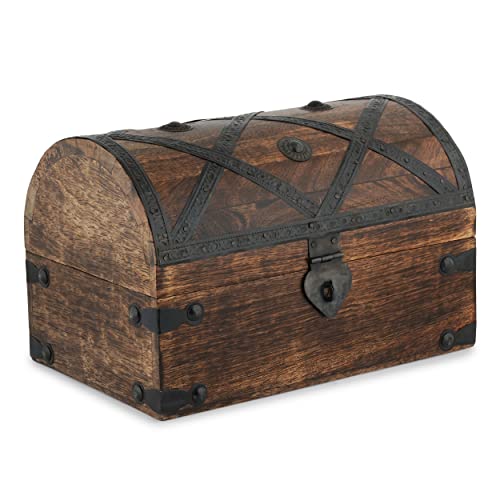 Ajuny Wooden Handcrafted Decorative Pirate Treasure Chest Jewelry Storage Box Shell Strips Multipurpose Keepsake Trinket Holder Organizer Ring Necklace Watch Storage Case Great for Gifts 9x6 Inch