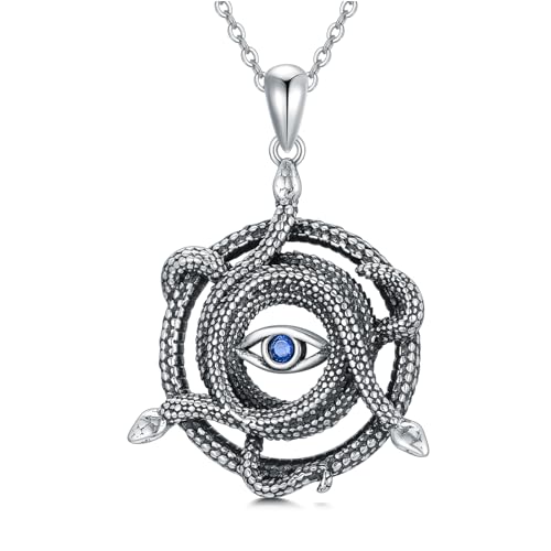 Snake Necklace for Women Girls 925 Sterling Silver Evil Eye Necklace Protection Necklace Gothic Necklace Vintage Snake Jewelry Gift for Women Girls Snake Lovers