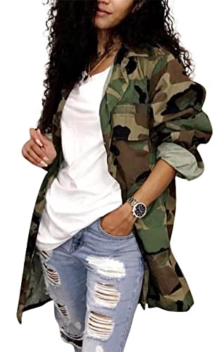 Sexy Camo Jacket for Women Plus Size Army Fatigue Long Cargo Jackets Trench Coat Fashion