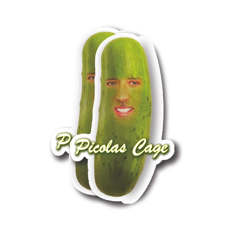 Picolas Cage Sticker - Funny Nicolas Cage Sticker - Pickle Face Meme- Premium Quality Vinyl Bumper Stickers 2-Pack | 5-Inch on Widest Side | Made in USA - FHJ586