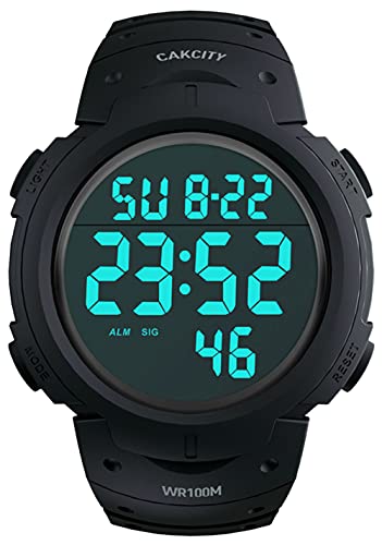 CakCity Digital Sport Watches for Men Waterproof 100M Wrist Watches with Alarm Stopwatch LED Large Display Black - Upgraded Version