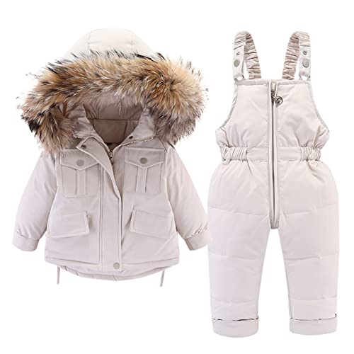 KONF Baby Girls Boys Winter Thick Warm Hooded Down Coat Down Paraks Jumpsuit Snowsuit Set Coat Snowsuit Outwear A41 White 12-18 Months