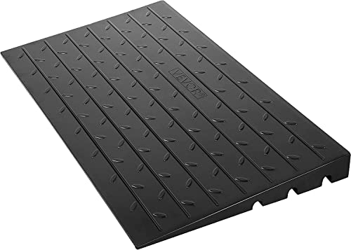 VEVOR Rubber Threshold Ramp, 4' Rise Threshold Ramp Doorway, 3 Channels Cord Cover Rubber Solid Threshold Ramp, Rubber Angled Entry Rated 2200 Lbs Load Capacity for Wheelchair and Scooter Black