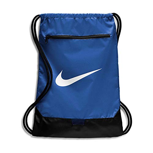 Nike Brasilia Training Gymsack, Drawstring Backpack with Zipper Pocket and Reinforced Bottom, Game Royal/Game Royal/White