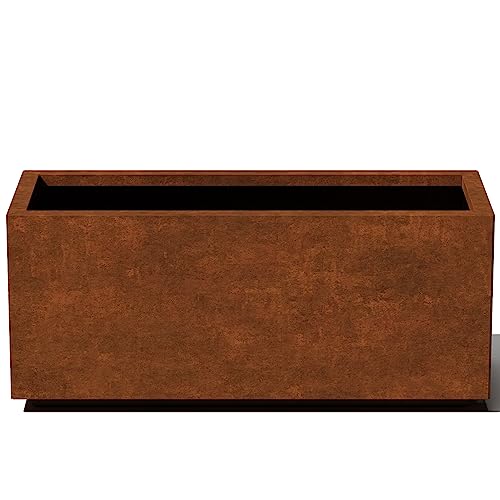 Veradek Corten Steel Series Long Box Planter - Large Rectangular Corten Steel Planter | Naturally Rusting Steel for All-Weather Use | Modern Rustic Décor for Flowers, Tall Plants, Shrubs