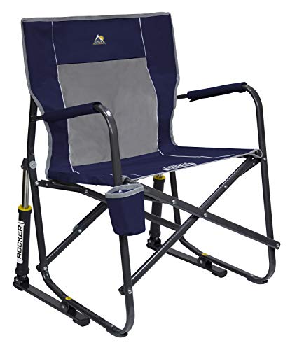 GCI Outdoor Freestyle Rocker Camping Chair | Portable Folding Rocking Chair with Solid, Durable Armrests, Drink Holder & Comfortable Backrest — Indigo Blue