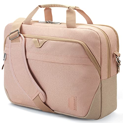 BAGSMART Laptop Bag for Women, 15.6 Inch Laptop Briefcase, Laptop Case Lockable Computer Bag, Laptop Messenger Bag for Travel Business, Pink