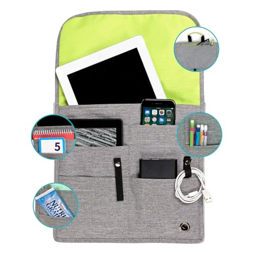 SO~MINE Airplane Pocket Organizer | In Flight Seat Back Organizer Bag | Commuter Essential Travel Bag | Media Pouch For Flying | Travel Gift | Attaches To Luggage | Ash/Lime