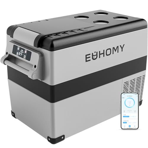 EUHOMY 12 Volt Refrigerator, 48QT(45L) Electric Cooler, 12V Fridge APP Control, 12V Cooler -4℉~68℉, Portable Freezer 12/24V DC 110-240V AC for Camping, Travel, Truck, Home