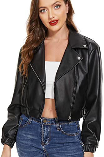 Fahsyee Faux Leather Jacket Women - Black Motorcycle Short Coat Moto Biker Blazer Plus Size Casual Pleather Jackets Fashion S