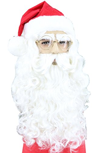 Topcosplay Christmas Santa Wig Beard and Hat Set Santa Suit Costumes Adult