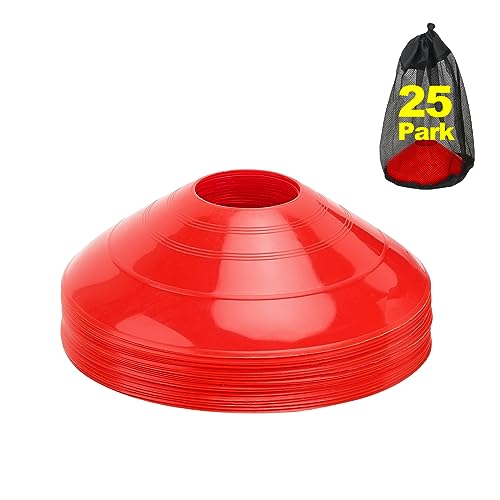 Ashsajkd(Set of 25 - Agility Soccer Cones with Carry Bag and for ， Football Cones for TrainingFootball, Basketball, Coaching, Agility Cones for Indoor and Outdoor Games (red)