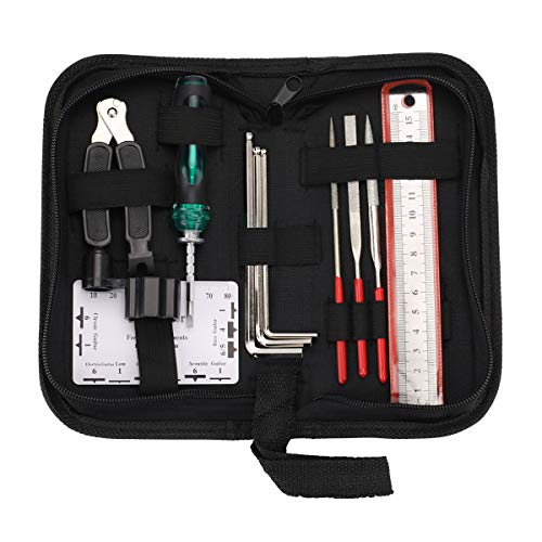 Hidear Guitar Repairing Maintenance Tool Kit Includes String Organizer String Action Ruler Gauge Measuring Tool Hex Wrench Set Files for Guitar Ukulele Bass Mandolin Banjo