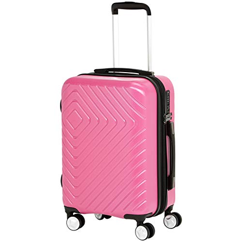 Amazon Basics Expandable Geometric Travel Luggage - 21.7-inch Suitcase With Four Spinner Wheels and Built-In TSA Lock, Pink