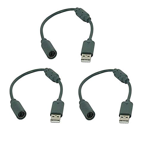 OBTANIM 3 Pack Replacement Dongle USB Breakaway Cable for Microsoft Xbox 360 Wired Controllers, Gray