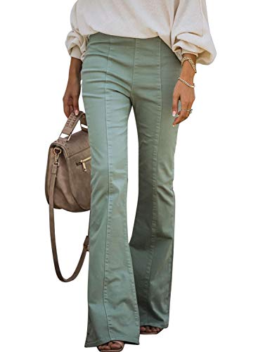 Sidefeel Women's Bell Bottoms Jeans Flared Elastic Waist Wide Legs Denim Pants Green Size 12