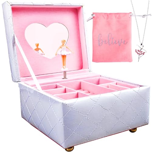 Hapinest Musical Ballerina Jewelry Box with Ballerina Necklace - Keepsake Music Boxes Gifts for Girls