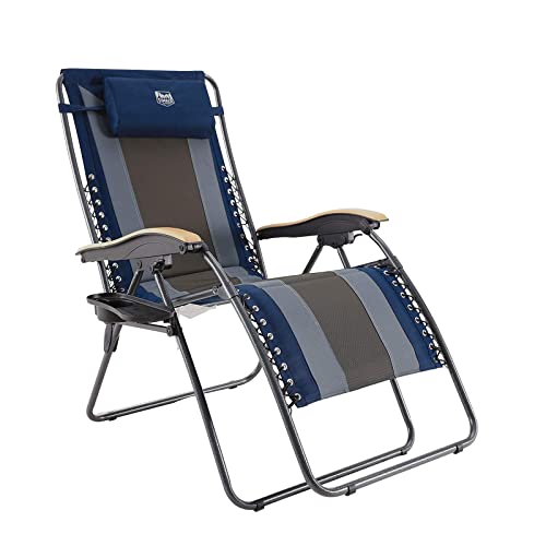 TIMBER RIDGE Outdoor Reclining Patio Padded with Adjustable Headrest and Cup Holder Foldable Zero Gravity Lawn Chair XL for Adults, Support up to 350 LBS, Blue