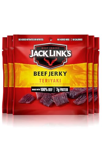 Jack Link's Beef Jerky, Teriyaki - Flavorful Meat Snack for Lunches, Ready to Eat Snacks - 7g of Protein, Made with Premium Beef - 0.625 Oz Bags (Pack of 5)