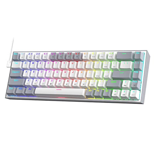 Redragon K631 Gery 65% Wired RGB Gaming Keyboard, 68 Keys Compact Mechanical Keyboard w/100% Hot-Swap Socket, Free-Mod Plate Mounted PCB & Dedicated Arrow Keys, Quiet Red Switch