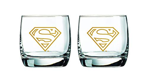 Superman Whiskey Glasses - 10 oz. Capacity - Set of 2 Glasses - Sturdy Base