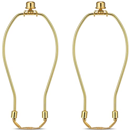 8 Inch Lamp Harp - 2 Set, Detachable Lamp Shade Holder for Table and Floor Lamps, Heavy Duty Lamp Shade Bracket with 3/8 Standard Saddle and Lamp Finial, Polished Brass