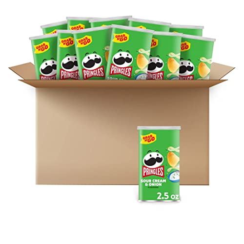 Pringles Potato Crisps Chips, Lunch Snacks, Office and Kids Snacks, Grab N' Go, Sour Cream and Onion, 2.5 Oz (Pack of 12)