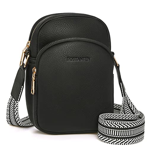 BOSTANTEN Small Crossbody Bags for Women Designer Zip Cell Phone Purse Shoulder Handbags Wallet with Card Slots Retro Black