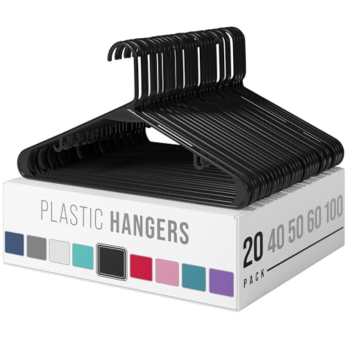 Clothes Hangers Plastic 20 Pack - Black Plastic Hangers - Makes The Perfect Coat Hanger and General Space Saving Clothes Hangers for Closet - Percheros Ganchos Para Colgar Ropa Hangars