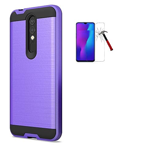 Phone Case for Coolpad Legacy Brisa, Slim Metallic Brushed Shock Resistant Protective Cover + Ring/Kickstand/Tempered Glass (Purple)